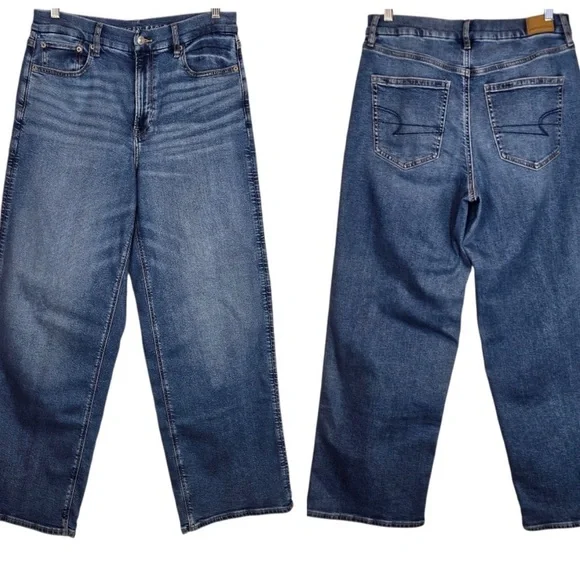 American Eagle Stretch Curvy Super High Rise Baggy Straight Jeans 10 Regular - Picture 3 of 6